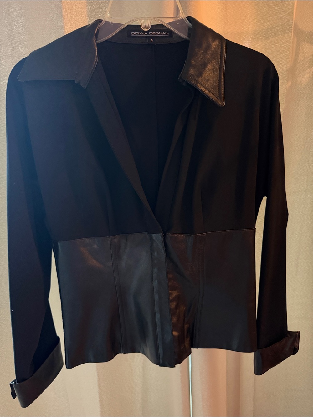 Donna Degnan Black Leather-Trim Jacket